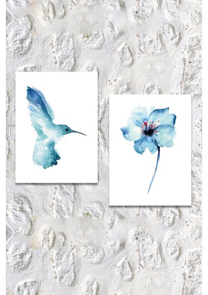 Suluboya Efektli Mavi Kuş Ve Çiçek Sanatsal Kanvas Tablo fiyatları