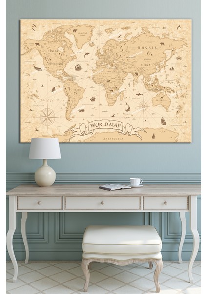 Dünya Haritası World Map Dekoratif Kanvas Tablo