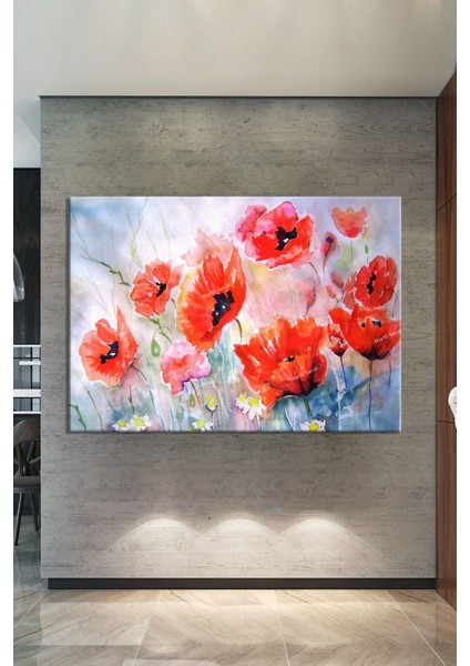 Gelincik Çiçekleri Sulu Boya Efektli Kanvas Tablo fiyatları