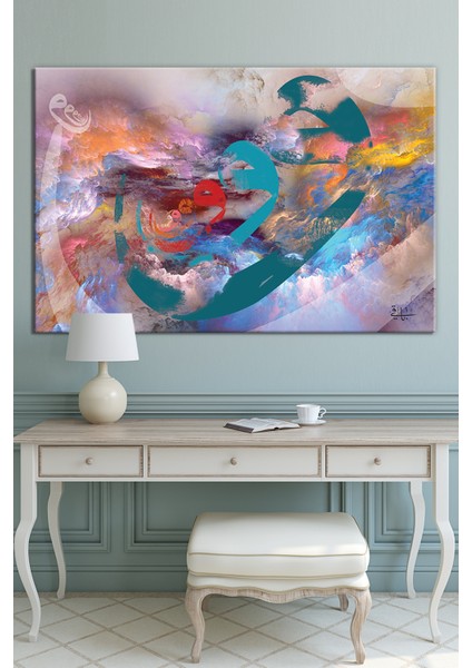 Renklerin Dansı Vav Aşkı Dini Isllami Hat Sanatsal Kanvas Tablo (8 Farklı Ölçü) fiyatları