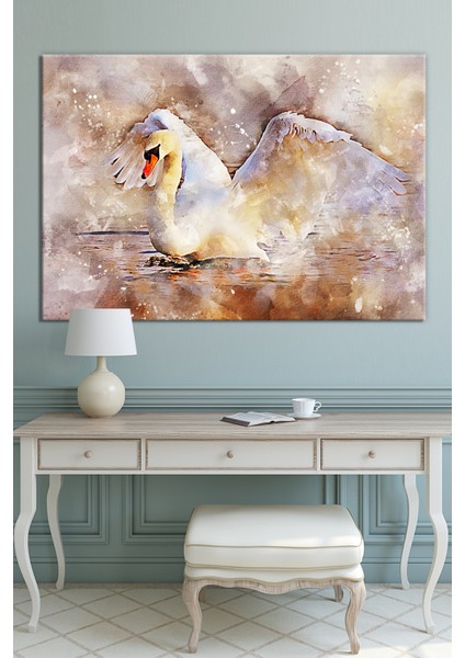 Kuğu Gölde Kuğu Suluboya Efektli Kanvas Tablo fiyatları