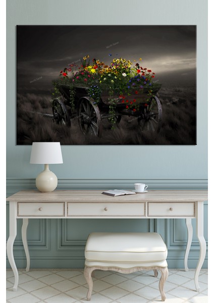 At Arabası Çiçekler Sanatsal Dekoratif Kanvas Tablo fiyatları