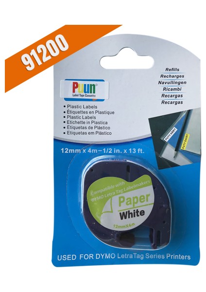 Dymo Letratag Muadil Bant 59421 721510 Beyaz Kağıt Etikete Siyah 12MM x 4 mt 3 Adet