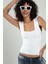 Beyaz Renkli Kare Yaka Kadın Yığma Desen Spor Askılı Triko Atlet Crop Top Bluz SFYZ1003 2