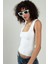 Beyaz Renkli Kare Yaka Kadın Yığma Desen Spor Askılı Triko Atlet Crop Top Bluz SFYZ1003 3