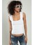Beyaz Renkli Kare Yaka Kadın Yığma Desen Spor Askılı Triko Atlet Crop Top Bluz SFYZ1003 4