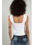 Beyaz Renkli Kare Yaka Kadın Yığma Desen Spor Askılı Triko Atlet Crop Top Bluz SFYZ1003 5