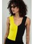 Neon Sarı-siyah Iki Renkli Kadın Spor Askılı V Yaka Yığma Desen Triko Atlet Crop Top Bluz SFYZ1004 2