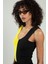 Neon Sarı-siyah Iki Renkli Kadın Spor Askılı V Yaka Yığma Desen Triko Atlet Crop Top Bluz SFYZ1004 3