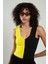 Neon Sarı-siyah Iki Renkli Kadın Spor Askılı V Yaka Yığma Desen Triko Atlet Crop Top Bluz SFYZ1004 4