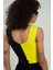 Neon Sarı-siyah Iki Renkli Kadın Spor Askılı V Yaka Yığma Desen Triko Atlet Crop Top Bluz SFYZ1004 5