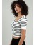 Kadın Beyaz Renkli Siyah Çizğili Kare Yaka Kısa Kollu Spor Triko Crop Top Badi SFYZ1005 4