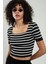 Siyah Renkli Kadın Çizğili Kare Yaka Kısa Kollu Spor Triko Crop Top Badi SFYZ1005 1