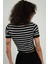 Siyah Renkli Kadın Çizğili Kare Yaka Kısa Kollu Spor Triko Crop Top Badi SFYZ1005 5