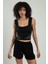 Siyah Renkli Kadın Kare Yaka Askılı Yanları Çizgili Spor Triko Crop Top Badi SFYZ1006 1