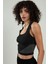 Siyah Renkli Kadın Kare Yaka Askılı Yanları Çizgili Spor Triko Crop Top Badi SFYZ1006 4