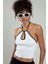 Beyaz Renkli Kadın Boyundan Askılı Spor Triko Crop Top Badi SFYZ1007 2