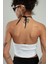 Beyaz Renkli Kadın Boyundan Askılı Spor Triko Crop Top Badi SFYZ1007 5