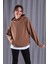 Unisex Kahverengi Oversize İçi Puflu Kapüşonlu Bol Kalıp Sweatshirt Hoodie 1