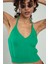 Kadın Benetton Yeşil Renkli Boyundan Bağlamalı Fitilli Spor Triko Büstiyer Atlet Crop Top SFYZ1009 3