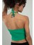 Kadın Benetton Yeşil Renkli Boyundan Bağlamalı Fitilli Spor Triko Büstiyer Atlet Crop Top SFYZ1009 5