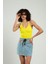 Kadın Sarı Renkli Boyundan Bağlamalı Fitilli Spor Triko Büstiyer Atlet Crop Top SFYZ1009 2