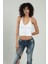 Kadın Beyaz Renkli Boyundan Bağlamalı Fitilli Spor Triko Büstiyer Atlet Crop Top SFYZ1009 2