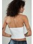 Kadın Beyaz Renkli Boyundan Bağlamalı Fitilli Spor Triko Büstiyer Atlet Crop Top SFYZ1009 5