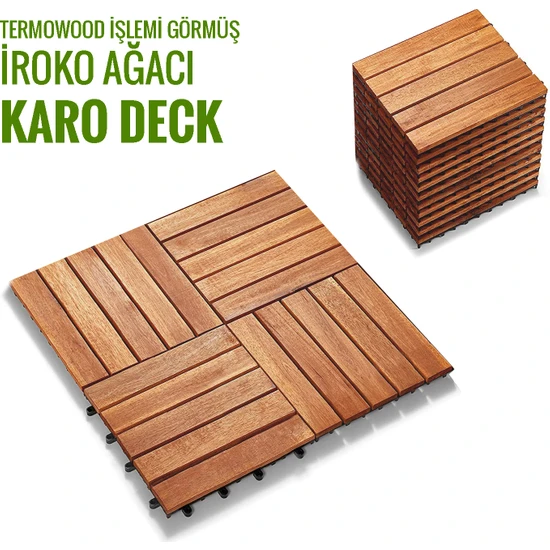 Sunsoe Iroko Ağacı Balkon Bahçe Ahşap Yer Döşemesi Karo Deck 30X30 cm – 10 Adet (0,9m2)