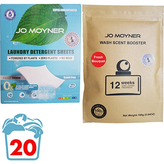 Jo Moyner Kokusuz Çamaşır Deterjanı ve Taze Çiçekler Çamaşır Parfümü Yumuşatıcı 20 Kullanım Set