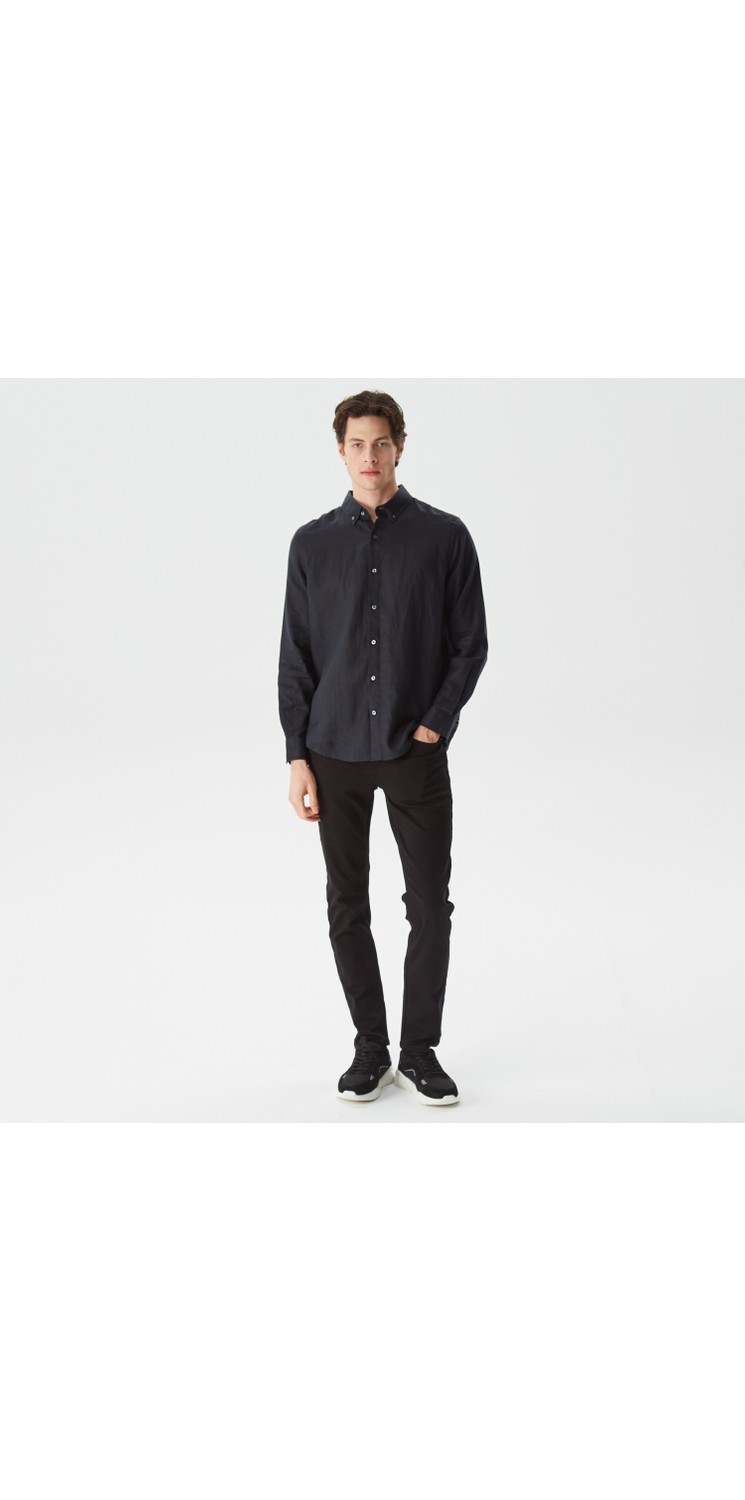 Nautica Erkek Beyaz Classic Fit Uzun Kollu Keten Gömlek W35101T.1BW görsel 7