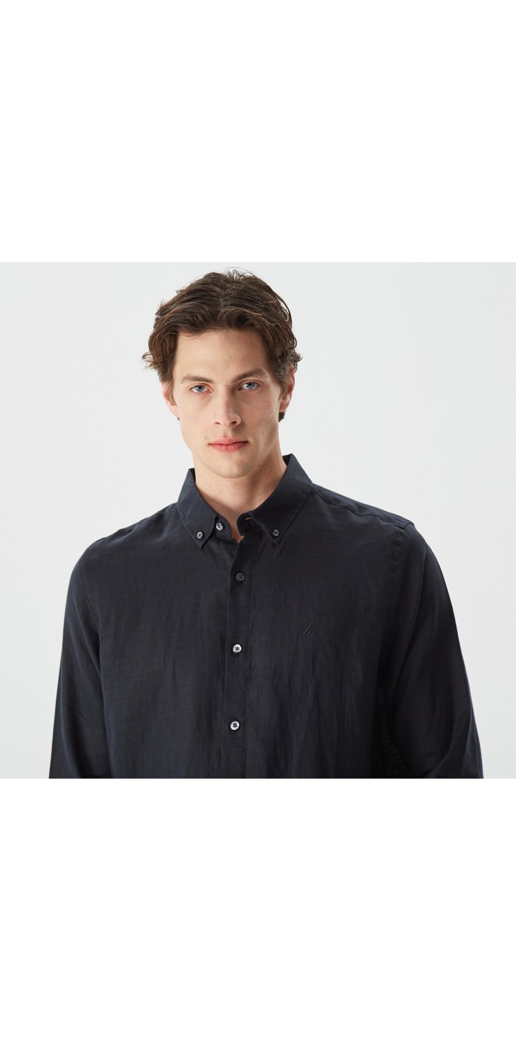 Nautica Erkek Beyaz Classic Fit Uzun Kollu Keten Gömlek W35101T.1BW görsel 8