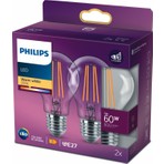 Philips LED Classic Şeffaf Filament Ampul 7W 806Lum 2700K Sarı Işık A60 E27 (60W) 2'li Paket