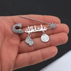 HobiDünya Gümüş Arapça Maşallah Yazılı Bebek Iğnesi Kristal Taşlı Kadınlar İçin Tasarım