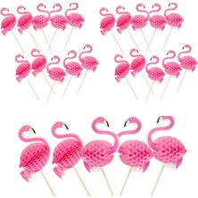 Pandoli Hawaian Temalı Flamingo Kokteyl Meyve Süsleme Kürdan Pembe Renk 25 Adet