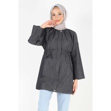 Plistre 2075_Fermuarlı Oversize Kot Tesettür Ceket
