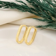 Dkmn Silver Tırtıklı Oval Biçimli Dörtgen Küpe 925 Ayar Kadın Gümüş Küpe