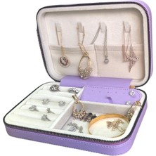 Özer Kutu Fermuarlı Deri (Ahşap Kasalı ) Büyük Boy Takı, Seyahat ve Mücevher Çantası,kutusu Lila (14X21)