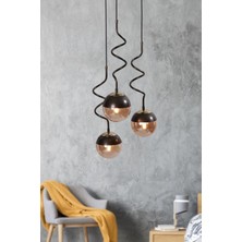 Luzarana Stella 3 Lü Gold-Eskitme Metal Gövde Bal Camlı  Tasarım Lüx Sarkıt Avize