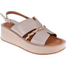 Pullman Maximino Hakiki Deri Kalın Taban Kadın Sandalet MX-2367   BEJ