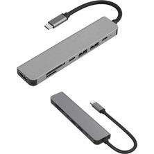 Aksesuarcı Macbook Pro Huawei Dell Uyumlu Type C To 4K Hdmı+Usb3.0+Sd/tf+Pd+Type-C, Taşınabilir 7in1 Adaptör