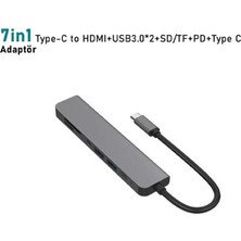 Aksesuarcı Macbook Pro Huawei Dell Uyumlu Type C To 4K Hdmı+Usb3.0+Sd/tf+Pd+Type-C, Taşınabilir 7in1 Adaptör