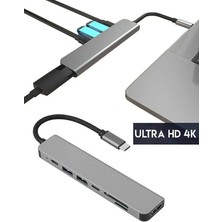 Aksesuarcı Macbook Pro Huawei Dell Uyumlu Type C To 4K Hdmı+Usb3.0+Sd/tf+Pd+Type-C, Taşınabilir 7in1 Adaptör