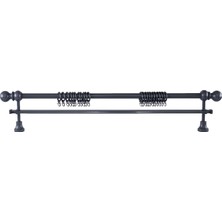 Perdejim Demonte Top Başlıklı Antrasit Ahşap Rustik Perde Askısı - Tek Raylı