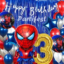 Parti Station Spiderman Örümcek Adam Balon Set Balon Folyo Set Spiderman  Konsept Doğum Günü Set 3 Yaş Balon