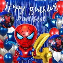 Parti Station Spiderman Örümcek Adam Balon Set Balon Folyo Set Spiderman  Konsept Doğum Günü Set 4 Yaş Balon