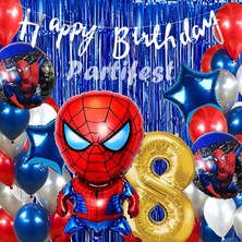 Parti Station Spiderman Örümcek Adam Balon Set Balon Folyo Set Spiderman  Konsept Doğum Günü Set 8 Yaş Balon