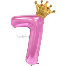 Parti Station Pembe Taçlı Rakam Balon Seti Pembe 7 Yaş Balon Set Doğum Günü Balon Seti
