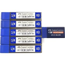 EKS Ticaret Faber Castell 0.7 Uç 5 Li Paket Mavi Renk Kalem Uçları ve Sınav Silgisi Seti