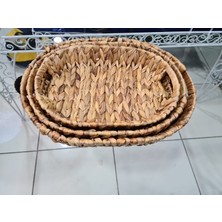 Elif Aksesuar Hasır 3 Lü Oval Dekoratif Tepsi